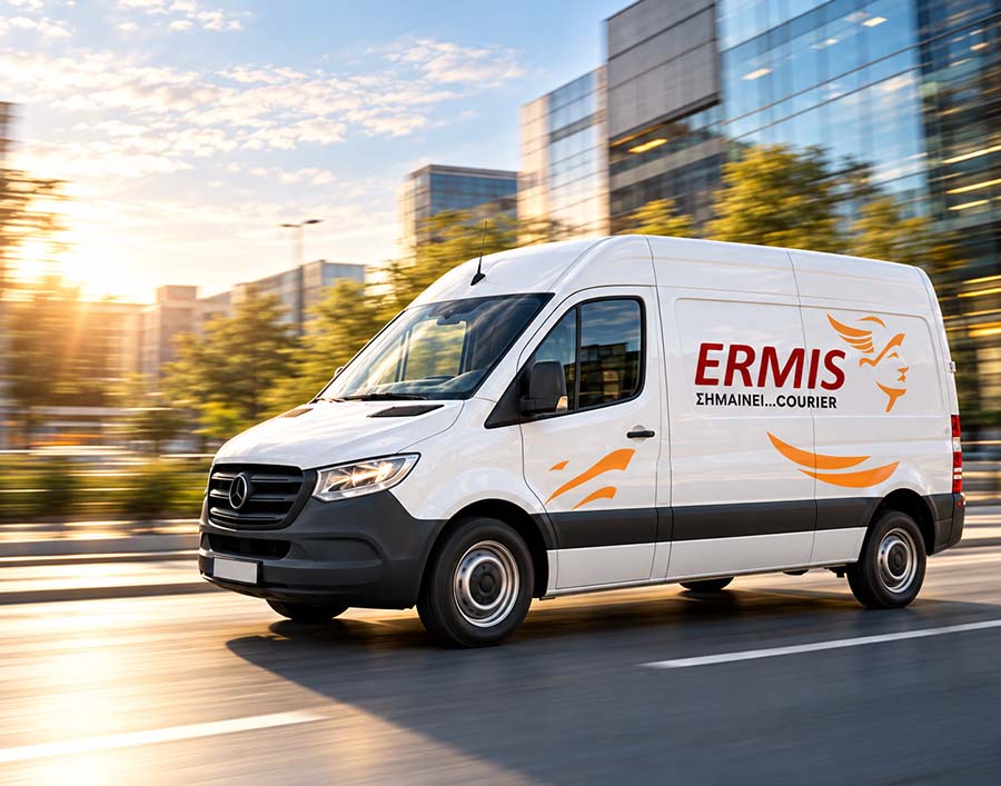 Κούριερ της Ermis Courier παραδίδει δέμα στην Αθήνα